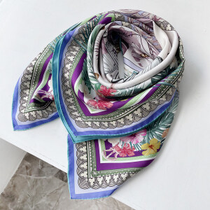 Animals And Plants Double-sides Print 16 Momme Silk Twill Scarf